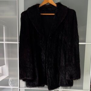 Lux otter fur coat XL black with burgundy undertone